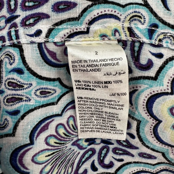 Chicos Shirt Womens 2 (LARGE) No-Iron 100% Linen Button-Up 3/4 Sleeve EUC - Picture 11 of 15